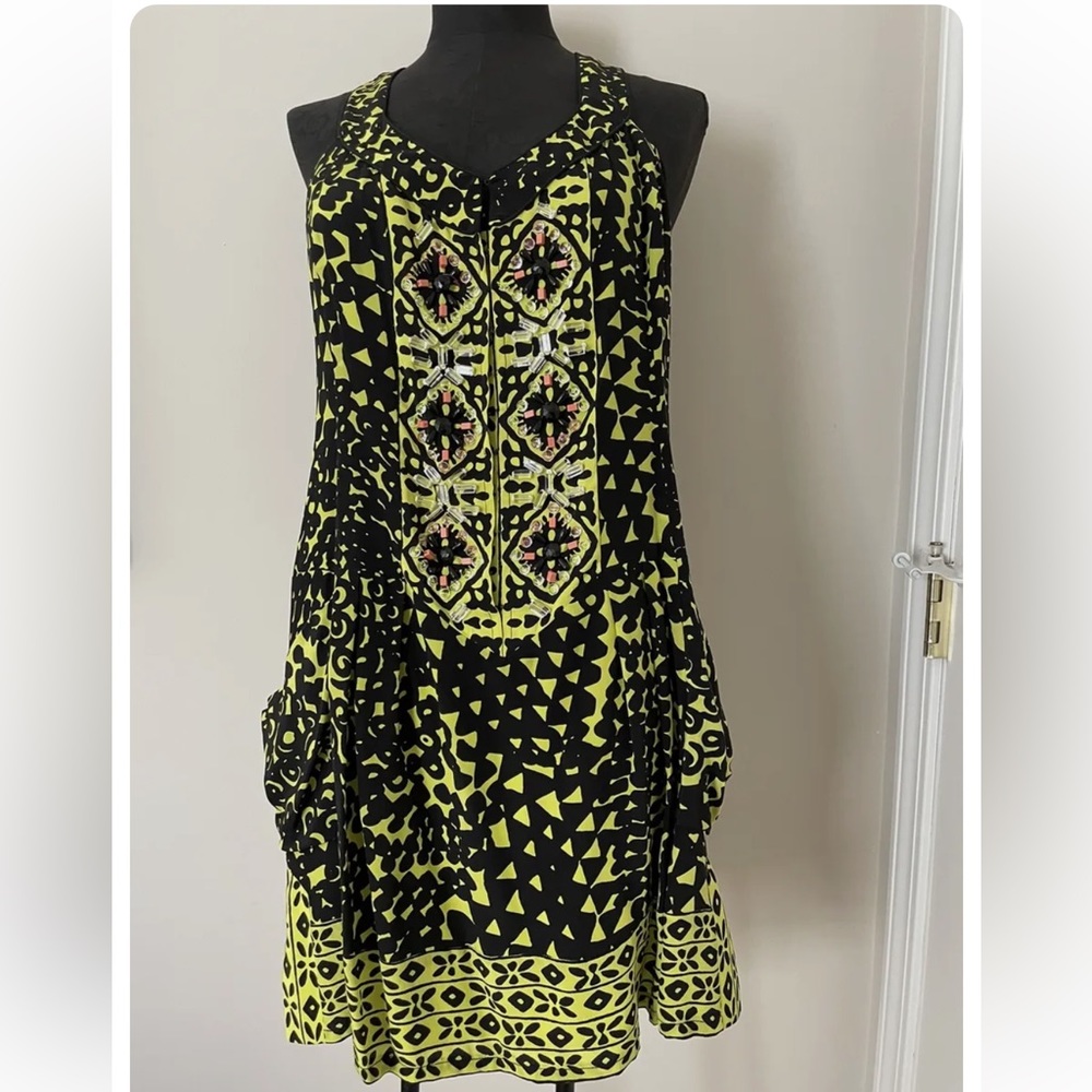 Nanette Lepore Green & Black Embroidered Silk Cocktail Dress - gorgeous!